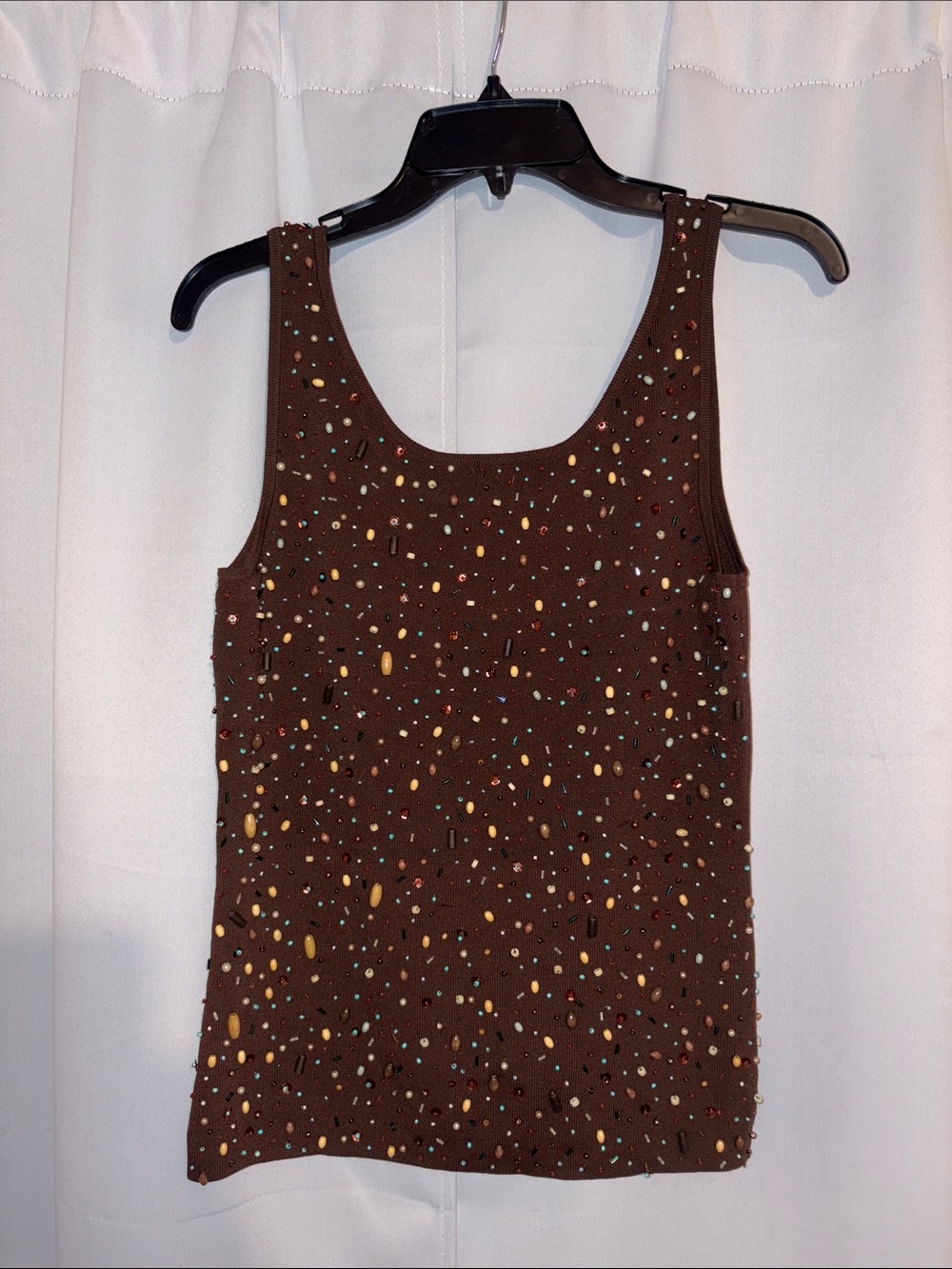 Embellished Brown Tank Top - Women's Sparkle Knit